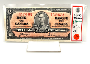 1937 Bank of Canada Two Dollars EF-40 Serial-KR 9394562