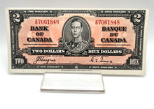 1937 Bank of Canada Two Dollars AU-58 Serial-ZB 7061848