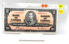 1937 Bank of Canada Two Dollars AU-50 Serial-JR 9248532