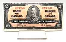 1937 Bank of Canada Two Dollars AU-50 Serial-JR 9248531