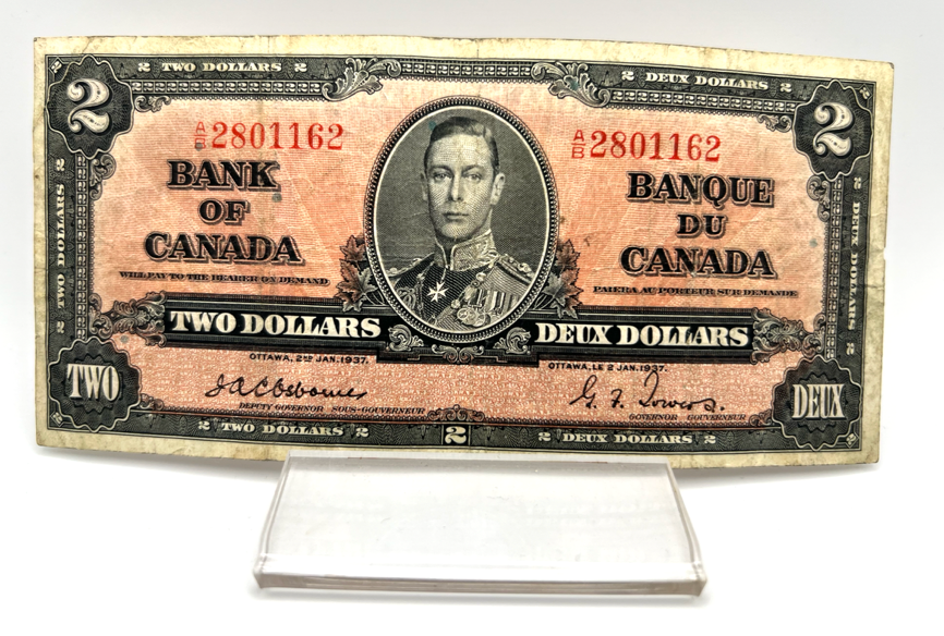 1937 Bank of Canada Two Dollars F-12 Osborne Serial-AB 2801162