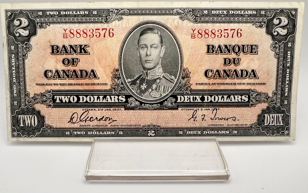 1937 Bank of Canada Two Dollars EF-40 Serial-YB 8883576