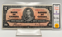 1937 Bank of Canada Two Dollars VF-30 Serial-JR 0628418