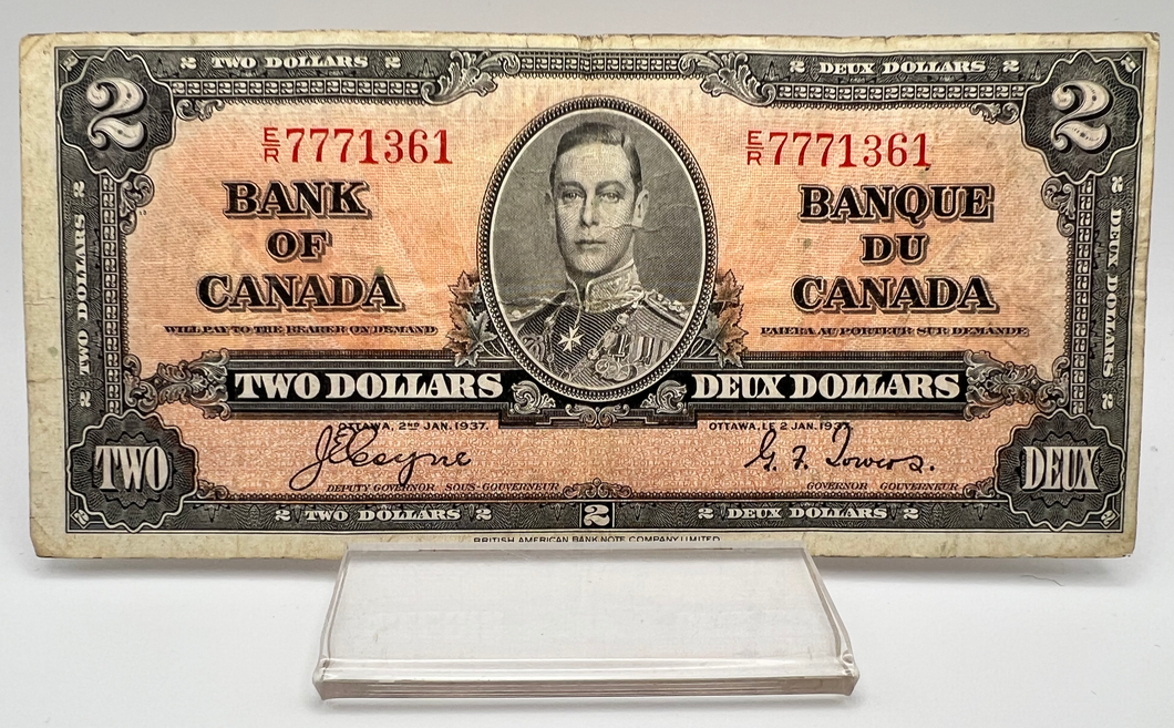 1937 Bank of Canada Two Dollars F-12 Serial-ER 7771361