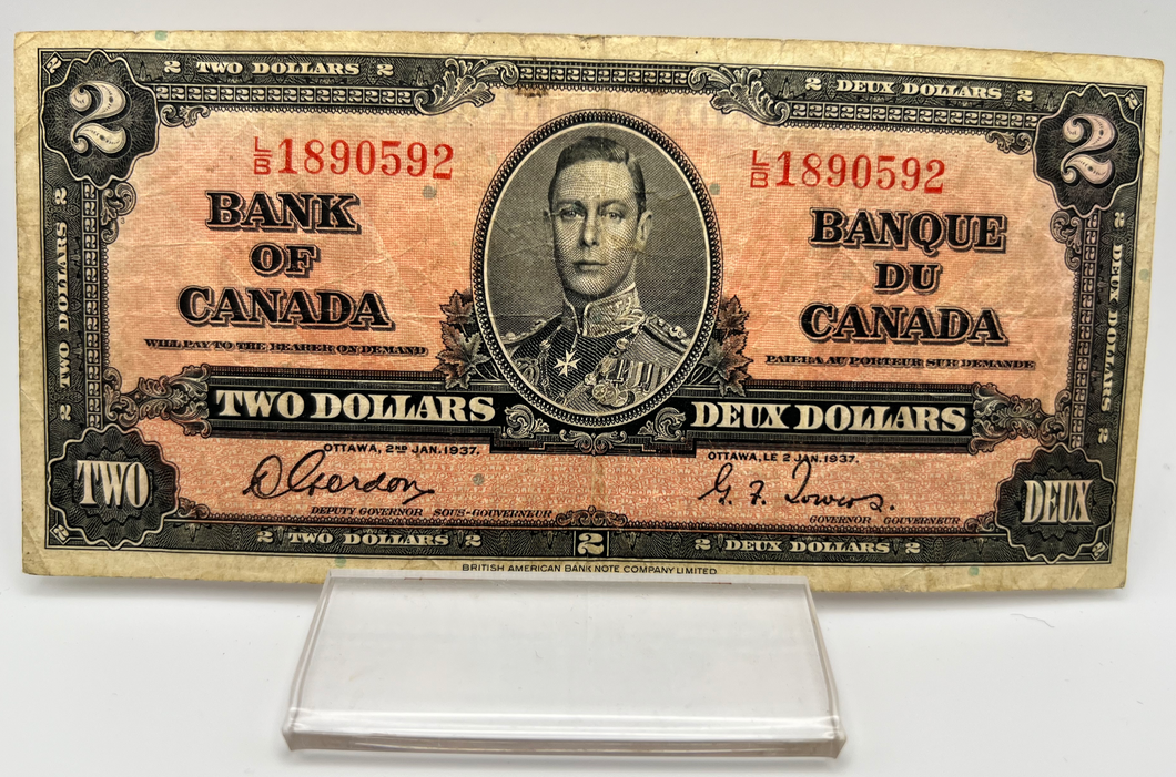 1937 Bank of Canada Two Dollars F-12 Serial-LB 1890592