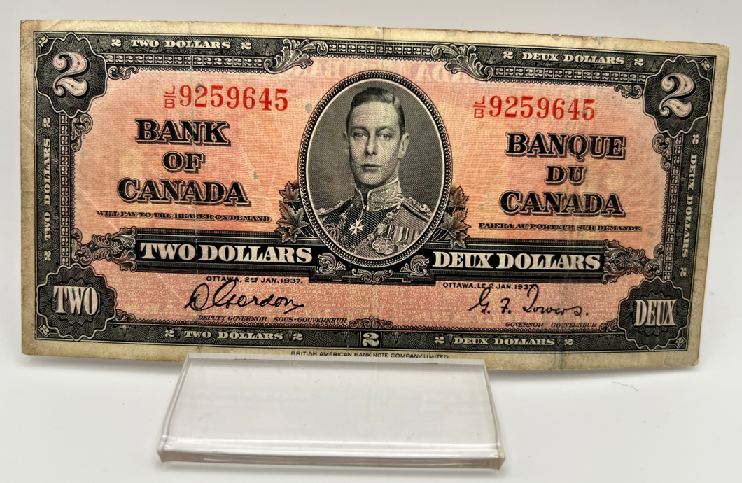 1937 Bank of Canada Two Dollars F-12 Serial-JB 9259645