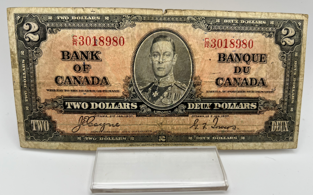 1937 Bank of Canada Two Dollars VG-8 Serial-CR 3018980