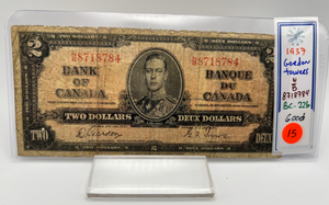 1937 Bank of Canada Two Dollars G-4 Serial-NB 8718784