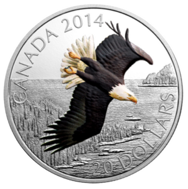2014 Canada 20 Dollars Fine Silver Coin, Soaring Bald Eagle