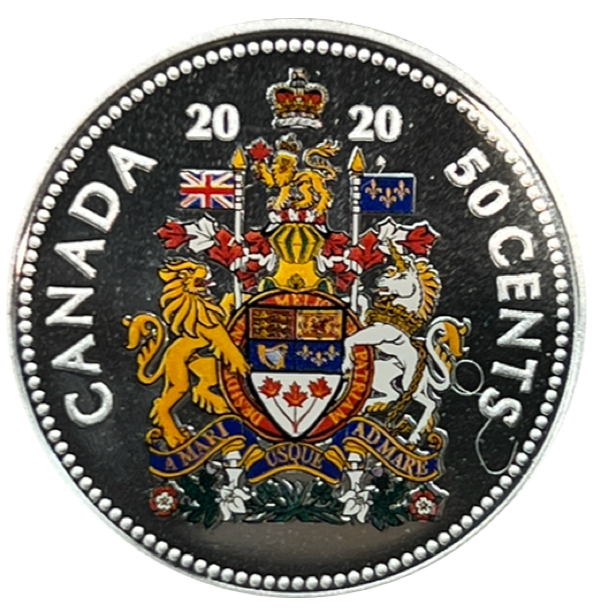 2020 Canada Fine Silver Colourised  Proof Coat of Arms  - 50 Cents