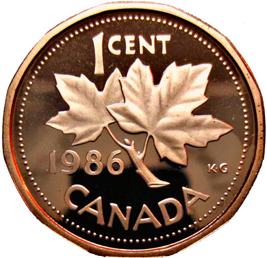 1986 Canada 1 Cent Penny Proof Heavy Cameo