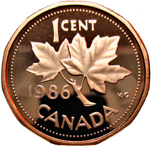 1986 Canada 1 Cent Penny Proof Heavy Cameo