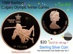 1986 Canada 20 Dollars Calgary olympic winter games-Sterling Coin # 4 Biathlon