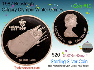 1987 Canada 20 Dollars Calgary olympic winter games-Sterling Coin # 10 Bobsleigh