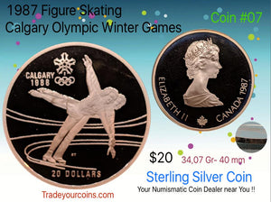 1987 Canada 20 Dollars Calgary olympic winter games-Sterling Coin # 7 Figure skating