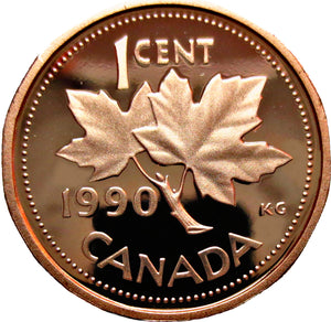1990 Canada 1 Cent Penny Proof Heavy Cameo