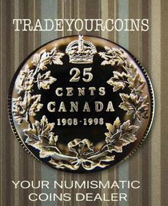 1998 1908 Canada Sterling Quarter Mirror Proof- 25 Cents