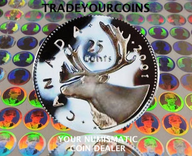 2001  Canada Sterling Silver Quarter Proof Caribou - 25 Cents