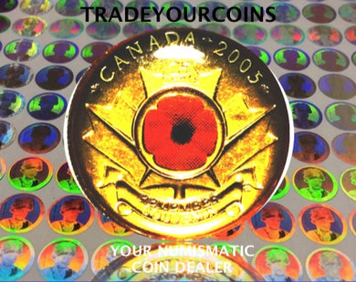 2005 p Canada Nickel Coloured Quarter - 25 Cents Poppy Remembrance Day, Bookmark