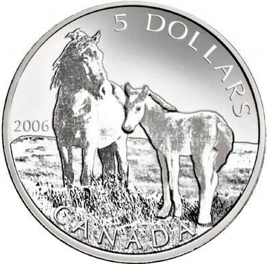 2006 Canada Fine Silver Five Dollars Coin-Canadian Wildlife Series-Sable Island Horse and Foal