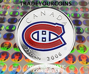 2006 p Canada Nickel Coloured Quarter - 25 Cents NHL Hockey Series-Montreal Canadiens Logo UNC