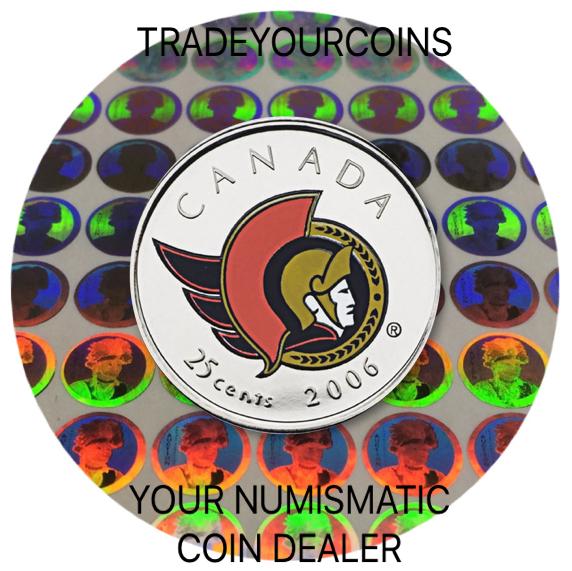 2006 p Canada Nickel Coloured Quarter - 25 Cents NHL Hockey Series-Ottawa Senators Logo UNC