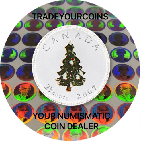 2007 Canada Nickel Coloured Quarter - 25 Cents Christmas Day series-Christmas Tree UNC