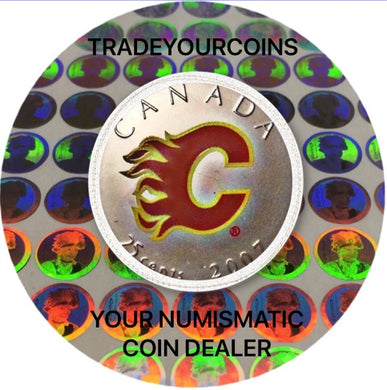2007 Canada Nickel Coloured Quarter - 25 Cents NHL Hockey Series-Calgary Flames Logo UNC