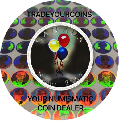 2007 Canada Nickel Coloured Quarter - 25 Cents From Birthday Gift Set-Balloons UNC