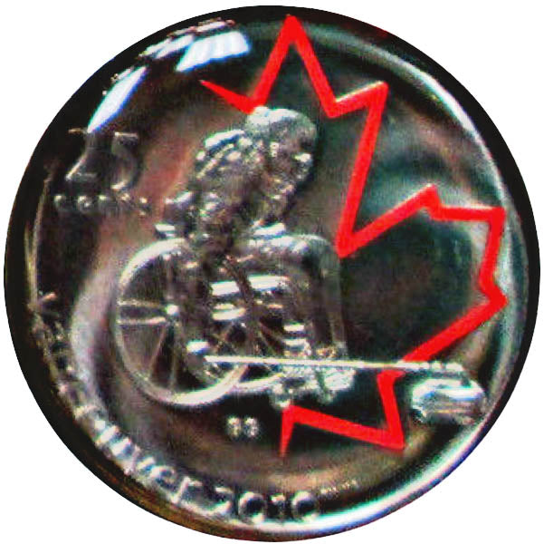 2007 Canada Nickel Plated Steel Painted Leaf Quarter - 25 Cents, Sport Card-Wheelchair Curling