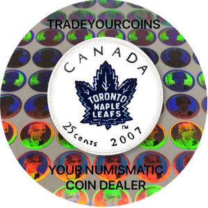 2007 Canada Nickel Coloured Quarter - 25 Cents NHL Hockey Series-Toronto Maple Leafs Logo UNC