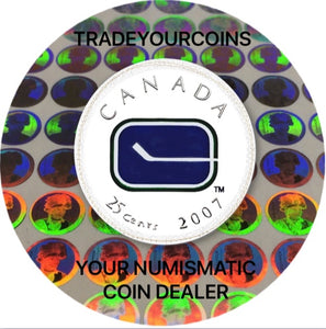 2007 Canada Nickel Coloured Quarter - 25 Cents NHL Hockey Series-Vancouver Canucks Logo UNC
