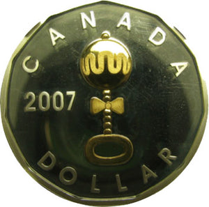 2007 Canada Proof Loonie Dollar Gold Plated Baby Rattle Sterling Silver