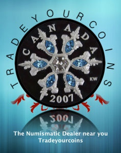2007 Canada 20 Dollars Fine Silver Coin, Blue Crystal Snowflake Series-Aquamarine