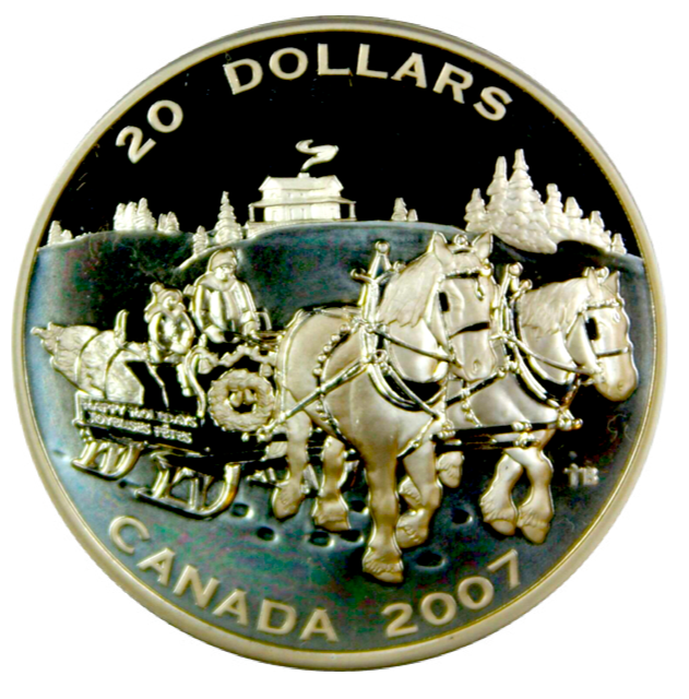 2007 20 Dollars Fine Silver Coin, Holiday Series- Holiday Sleigh Ride