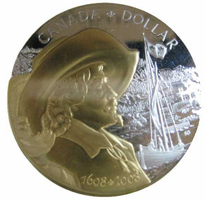 2008 Canada Silver Proof Dollar-Quebec City-Gold Plated