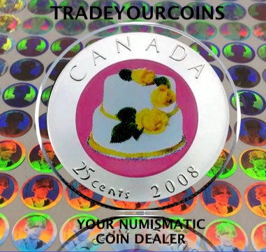 2008 Canada Nickel Coloured Quarter - 25 Cents From Wedding Gift Set-Cake UNC