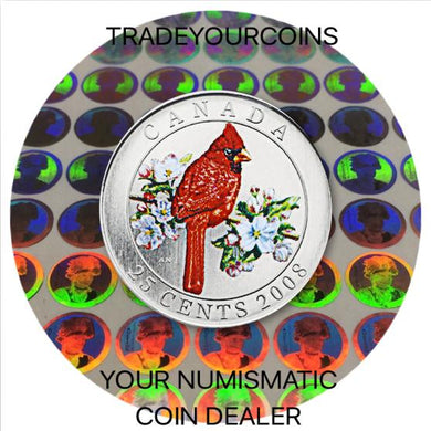 2008 Canada Nickel Quarter - 25 Cents Birds of Canada Series, Northern Cardinal