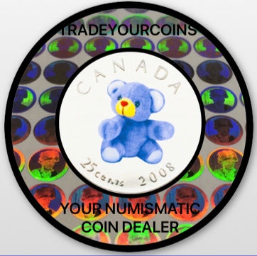 2008 Canada Nickel Coloured Quarter - 25 Cents From Baby Gift Set-Teddy Bear UNC