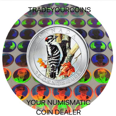 2008 Canada Nickel Quarter - 25 Cents Birds of Canada Series, Downy Woodpecker