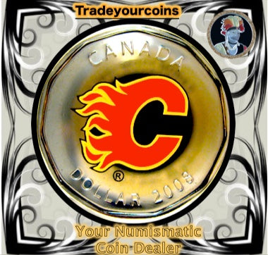 2008 Canada Nickel Calgary Flames Loonie Dollar From Canadian NHL Hockey Home Jersey Crest set