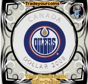 2008 Canada Nickel Edmonton Oilers Loonie Dollar From Canadian NHL Hockey Road Jersey Crest set