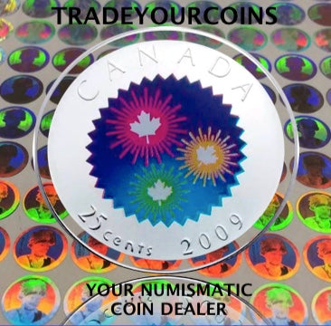 2009 Canada Nickel Coloured Quarter - 25 Cents From Congratulations Card-Fireworks UNC