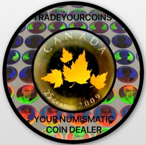 2009 Canada Nickel Coloured Quarter - 25 Cents From Oh Canada Gift Set-Four Maple Leafs UNC
