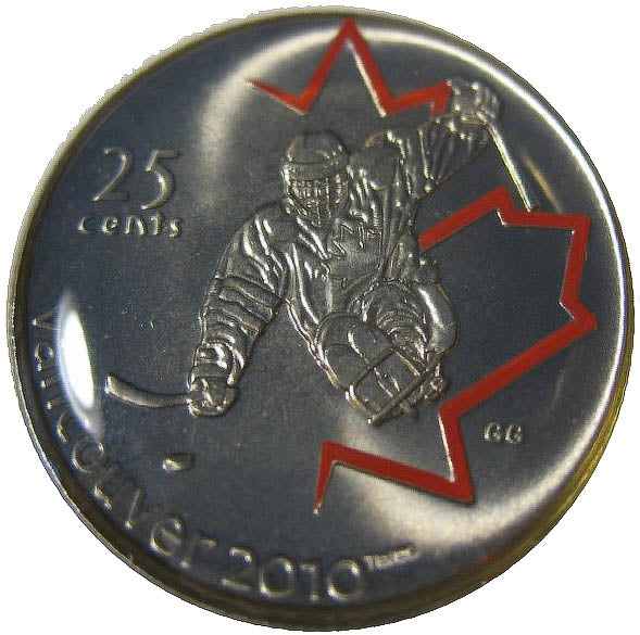 2009 Canada Nickel Plated Steel Painted Leaf Quarter - 25 Cents, Sport Card-Ice Sledge Hockey