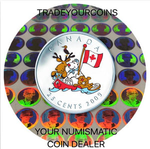 2009 Canada Nickel Coloured Quarter - 25 Cents Canada Day- Chirchill-UNC