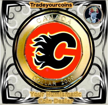 2009 Canada Nickel Calgary Flames Loonie Dollar From Canadian NHL Hockey Home Jersey Crest set