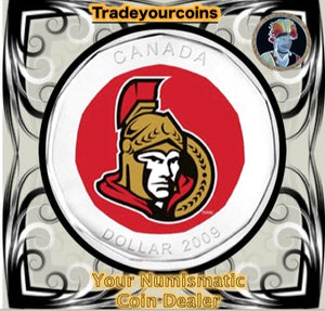 2009 Canada Nickel Ottawa Senators Loonie Dollar From Canadian NHL Hockey Home Jersey Crest set
