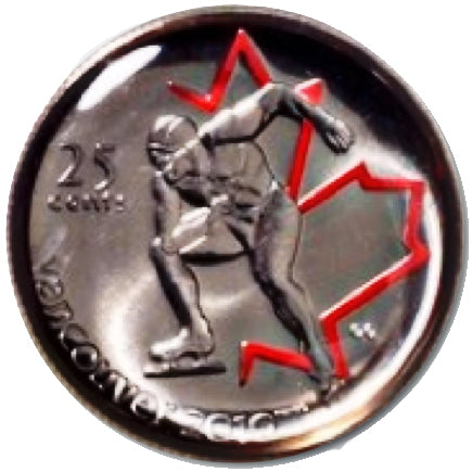 2009 Canada Nickel Plated Steel Quarter - 25 Cents, Sport Card-Painted Leaf-Speed Skating