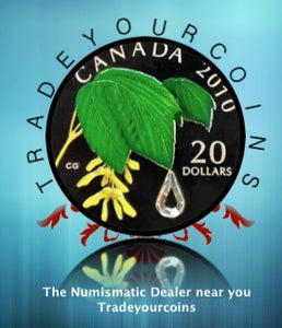 2010 Canada 20 Dollars Fine Silver Coin, Swarovski Crystal Maple Leaf with Raindrop